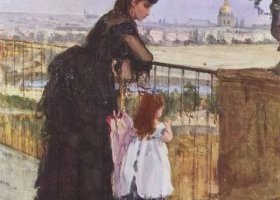Femme et enfant sur un balcon