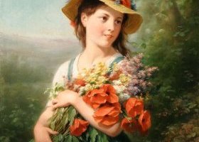 Jeune fille au bouquet de fleurs des champs